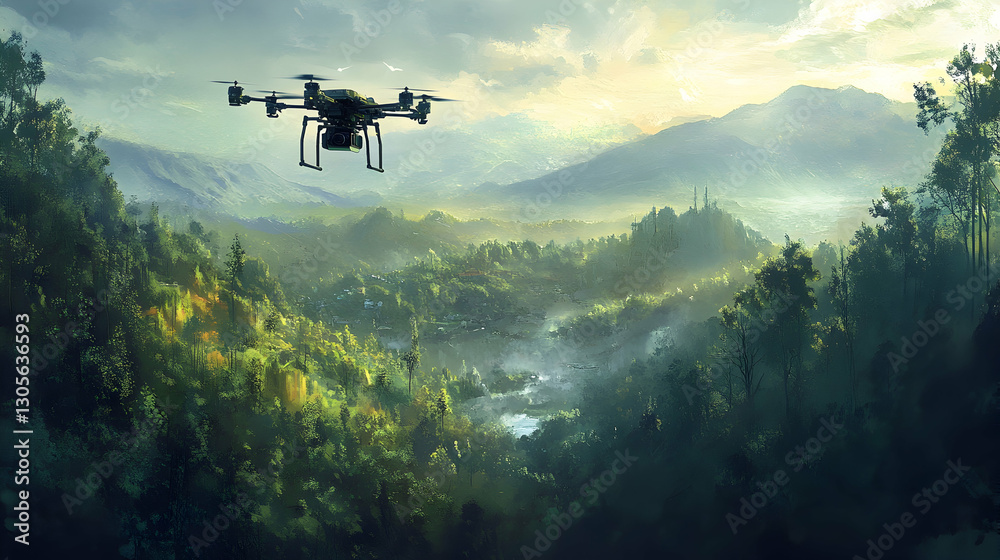 Aerial surveillance technology illustration for ecological conservation Aerial surveillance technology illustration for ecological conservation
