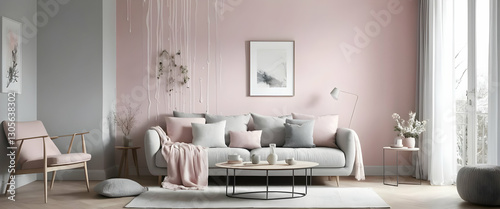 A modern living room decorated with soft colors and contemporary furniture