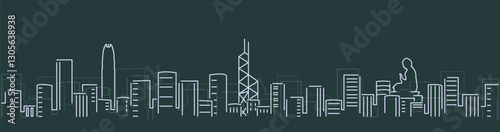 Hong Kong Simple Lines Skyline on Dark Background
