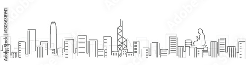 Hong Kong Simple Dark Lines Skyline on White Background