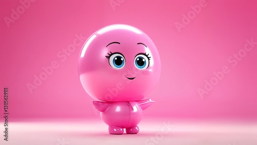 A pink balloon with a smiley face on a pink background.