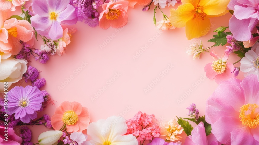 Beautiful background template made of Spring flowers. Beautiful background template made of Spring flowers.