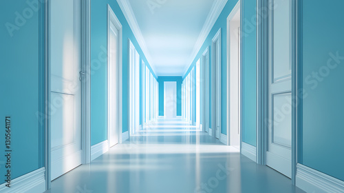 Wallpaper Mural Empty hallway with doors leading to unknown rooms. Escape - Beach. Illustration Torontodigital.ca