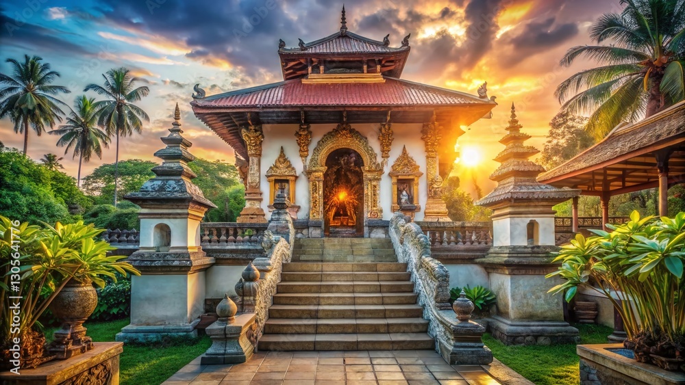 Fototapeta premium Serene Entrance: Ancient Buddhist Temple in Sri Lanka - Stock Photo