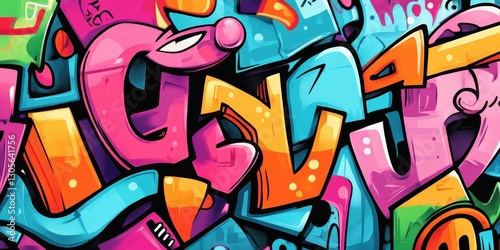 Wallpaper Mural Colorful Graffiti Art Displaying Abstract Shapes and Overlapping Letters Torontodigital.ca