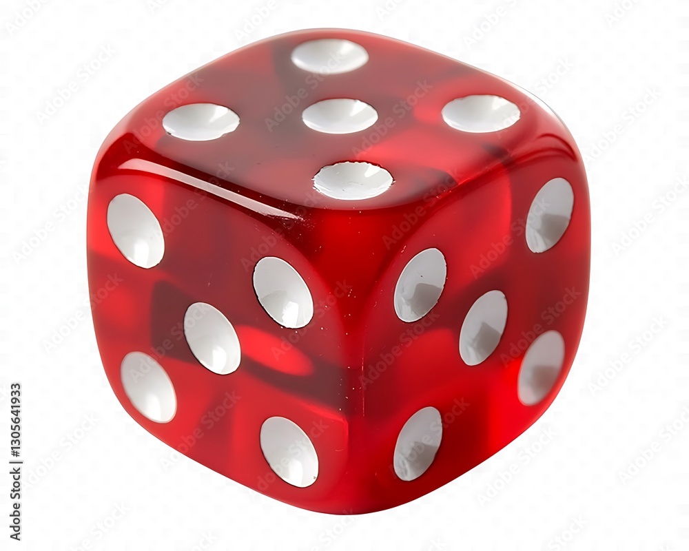 Red translucent die on white background Red translucent die on white background