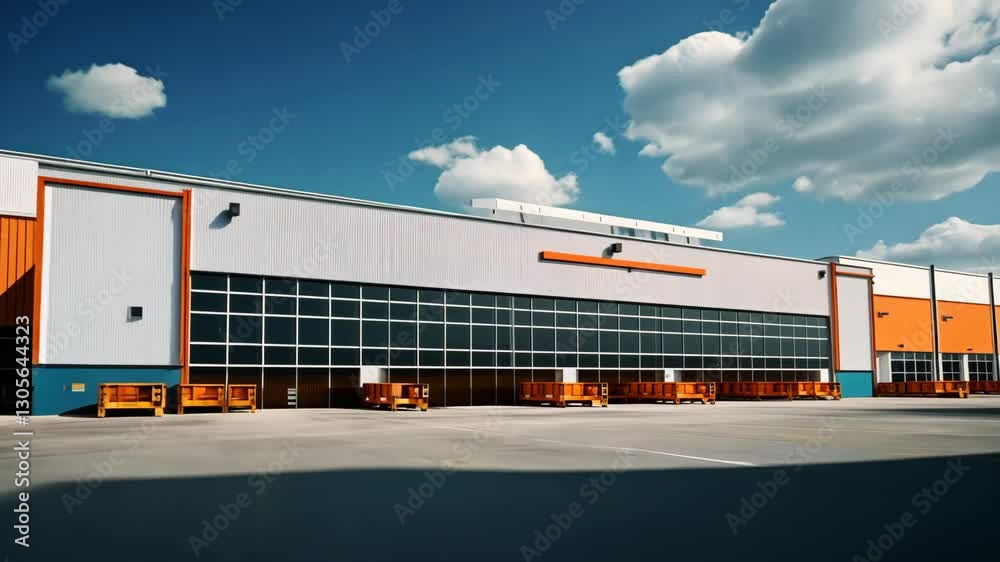 Spacious warehouses designed for efficient loading and unloading of goods, with large loading docks, organized storage areas and industrial shelving. Spacious warehouses designed for efficient loading and unloading of goods, with large loading docks, organized storage areas and industrial shelving.