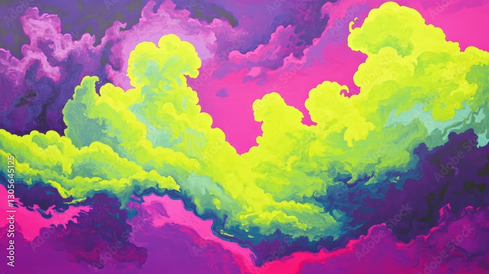 Obraz premium Bright electric lime and magenta clouds, bold and vibrant with fluid patterns