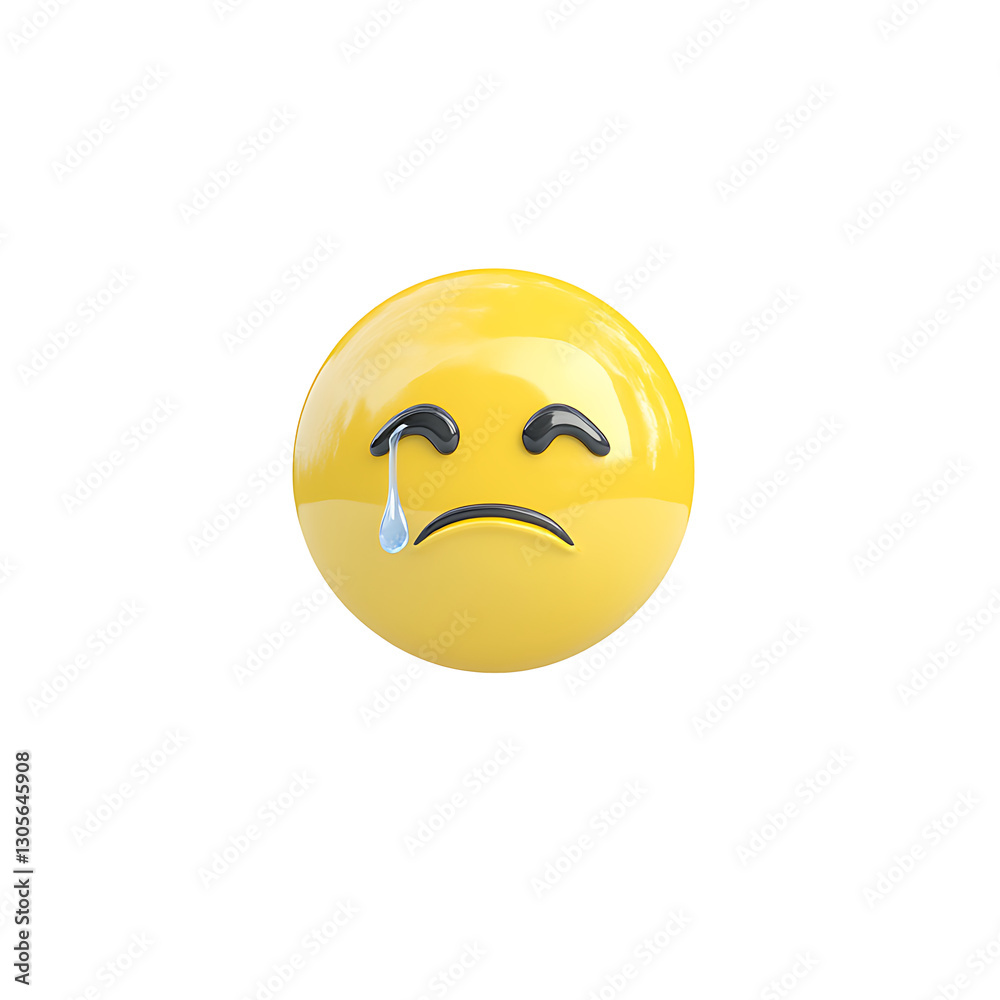 Fototapeta premium 3D yellow sad face emoji with tear