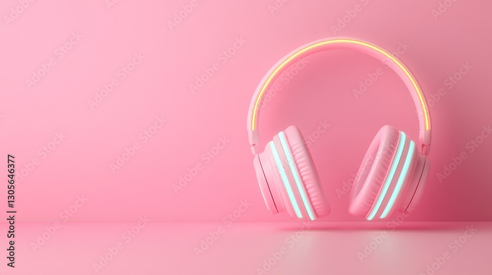 Pink headphones on a pink background. Minimalist style. Pink headphones on a pink background. Minimalist style.