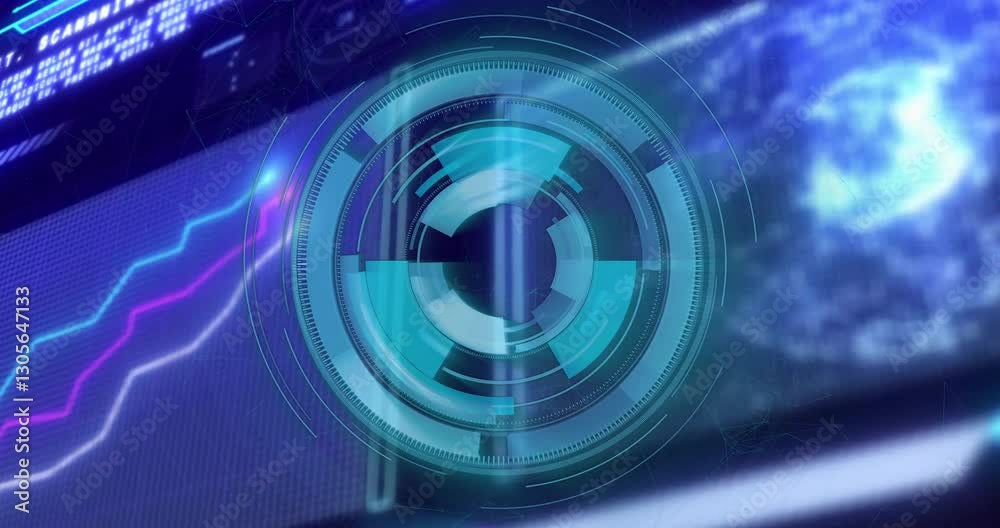 Animation of futuristic digital interface with circular patterns in school setting Animation of futuristic digital interface with circular patterns in school setting