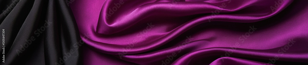 Obraz premium A dark abstract gradient background featuring elegant black and purple silk satin, with light lines in a magenta color