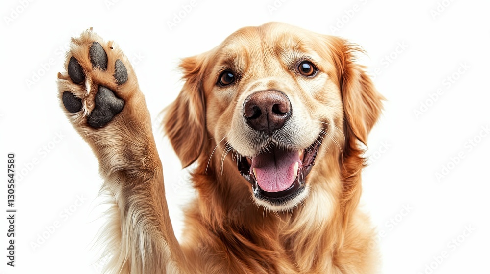 Golden Retriever Dog Raising Paw In Greeting Golden Retriever Dog Raising Paw In Greeting