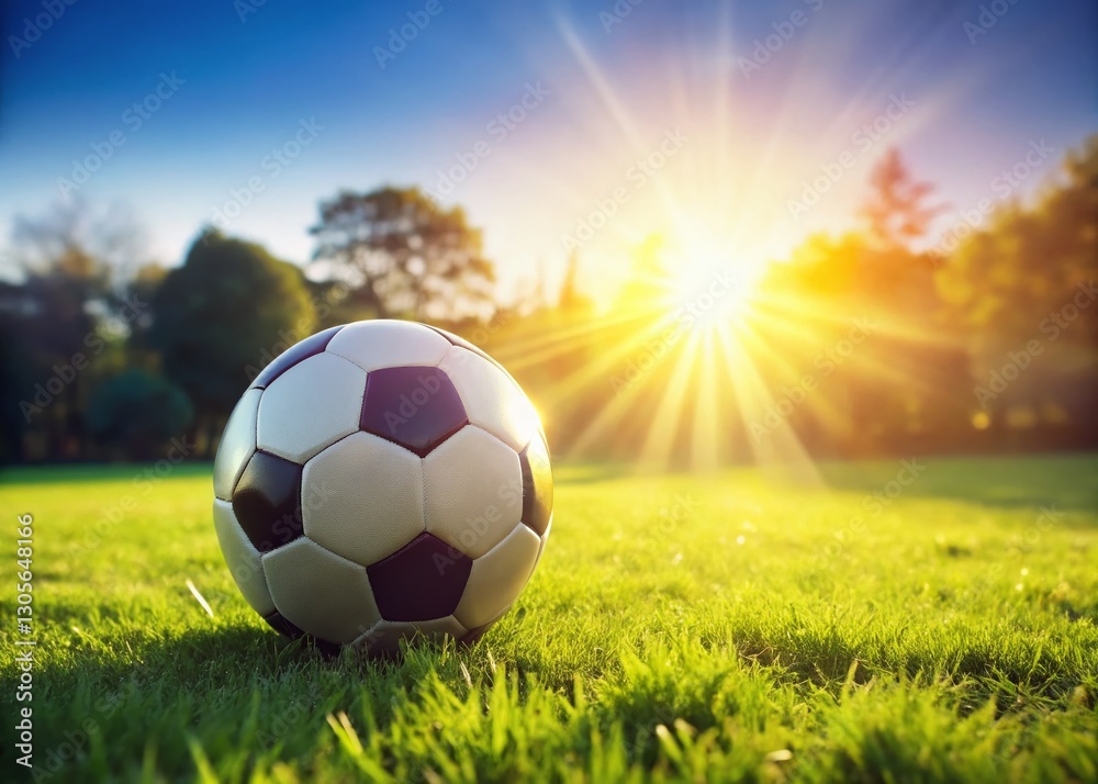 Fototapeta premium Soccer Ball on Lush Green Grass: Perfect Summer Sports Background