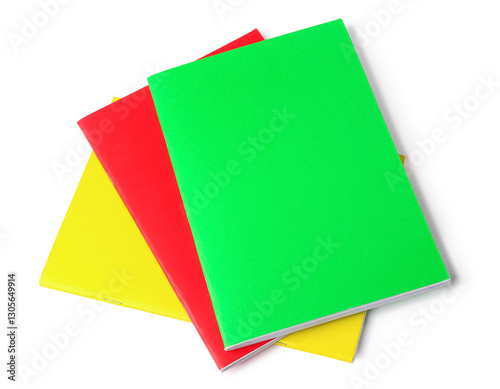 Colorful notebooks on white...