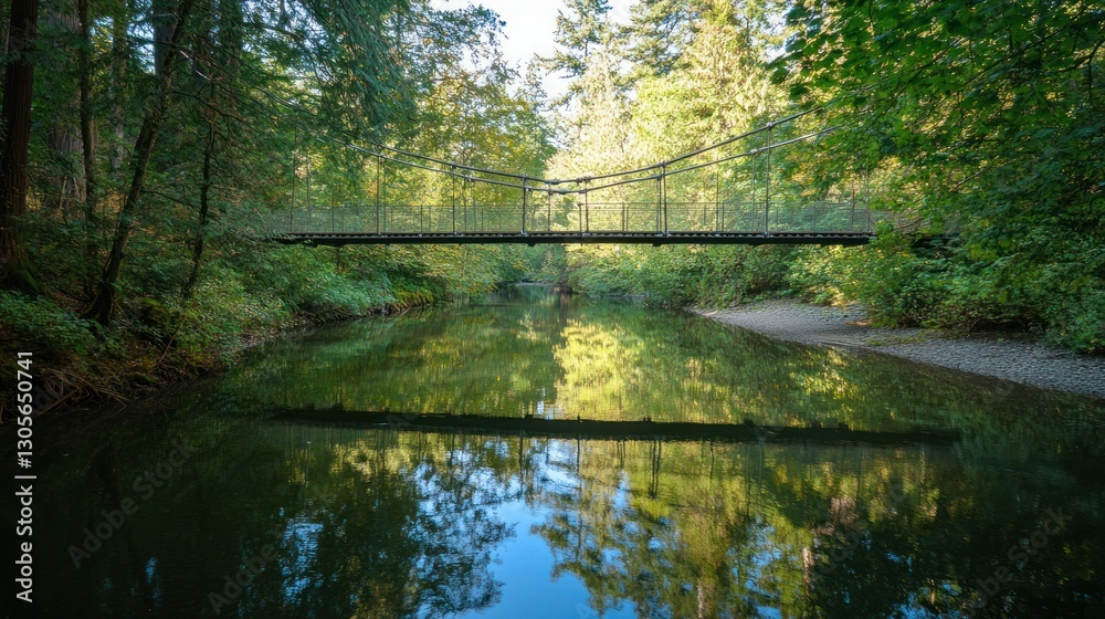 Forest River Suspension Bridge Reflection Forest River Suspension Bridge Reflection