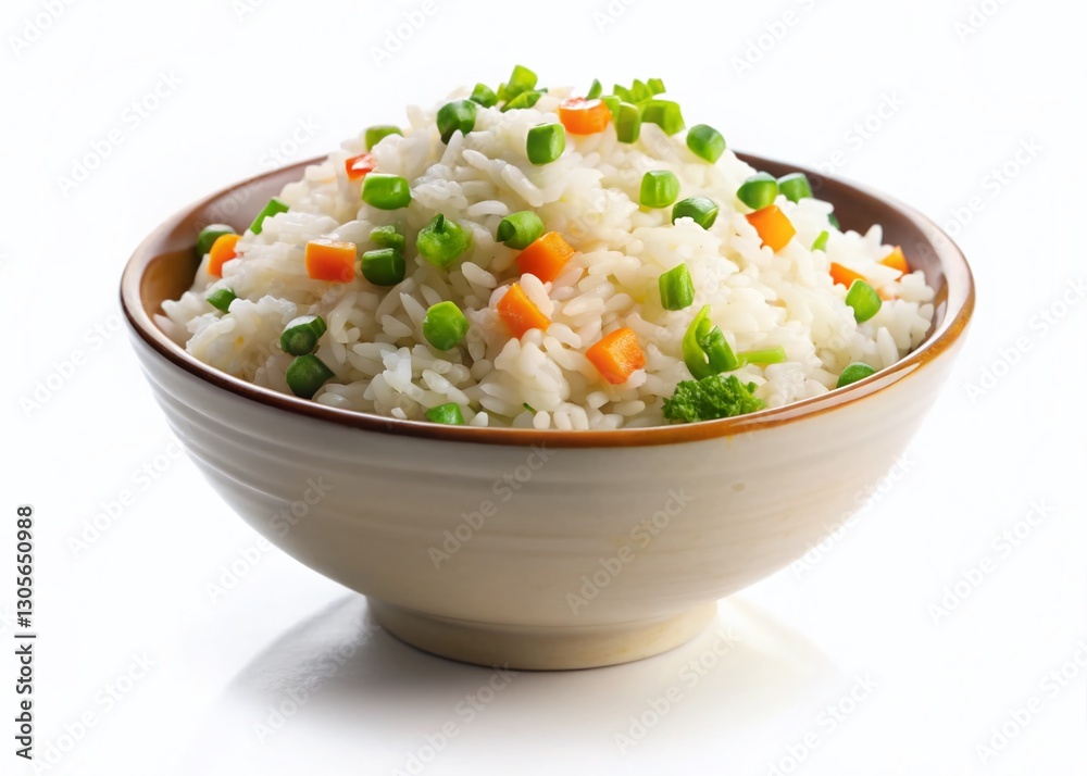 Steaming Asian Rice in Bowl - Delicious Cooked Grain, White Background Steaming Asian Rice in Bowl - Delicious Cooked Grain, White Background