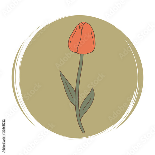 cute vector hand drawn logo design templates, icon and badge for social media story and highlight with red tulip flower on green background