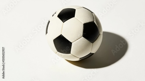 Minimalist soccer ball on white background showcasing texture and shadow play