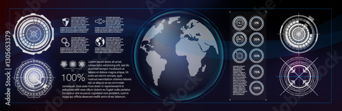 Global data visualization showcasing geographic information and metrics in a modern digital interface with a dark background.