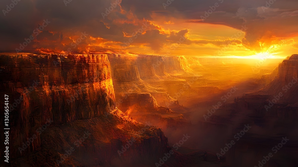 Fototapeta premium An impressive sunset that breathes the rocks of a deep cave