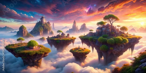 Surreal Aerial Landscape: Dreamlike Drone Photography of Floating Islands