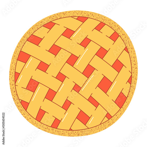 Fruit pie with red berries, strawberry, raspberry or cherry, sweet dessert. Vector illustration, flat hand drawn style with texture. Baked food for sticker, bakery, cafe shop. Isolated background