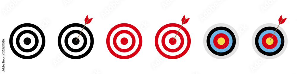 Target set. Several different targets. Aiming on point. Bulls eye. Different colours. Circular design. Success target. Achieve goals. Business concept. Target set. Several different targets. Aiming on point. Bulls eye. Different colours. Circular design. Success target. Achieve goals. Business concept.