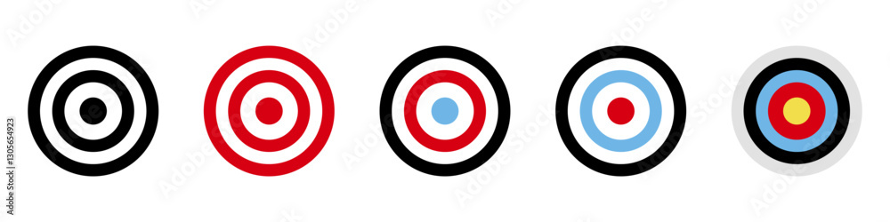 Target set. Several different targets. Aiming on point. Bulls eye. Different colours. Circular design. Success target. Achieve goals. Business concept. Target set. Several different targets. Aiming on point. Bulls eye. Different colours. Circular design. Success target. Achieve goals. Business concept.