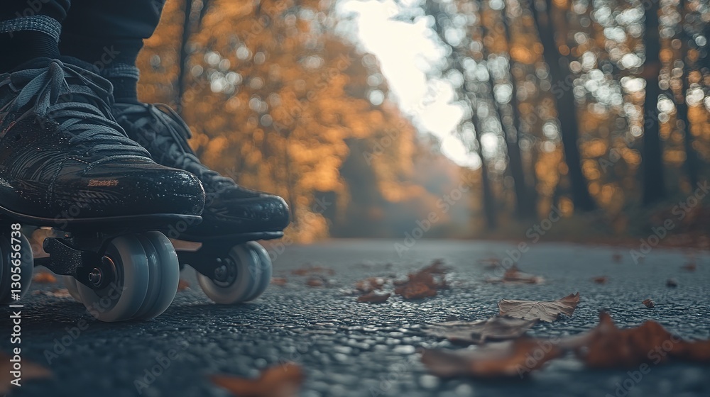 Obraz premium Rollerblading Through Autumnal Woods Path