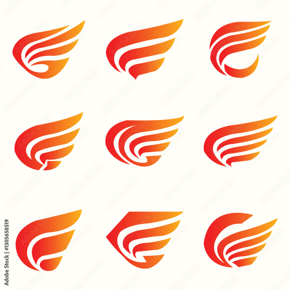 Obraz premium Abstract Wing Logo Set - Modern Gradient Feather Symbols for Branding and Business Identity