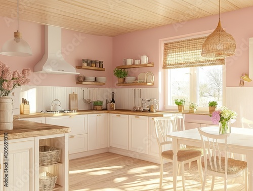 An attractive interior kitchen features elegant furnishings and soft lighting