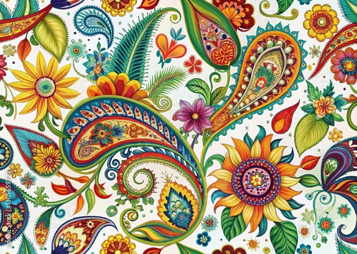 Unique Paisley Plant Pattern Design, Botanical Print, Floral Textile Background