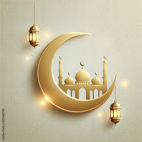 An elegant and harmonious generative AI image of an Islamic design with an Eid theme, displaying nuances of togetherness, blessings, and joy wrapped in a distinctive Islamic aesthetic.