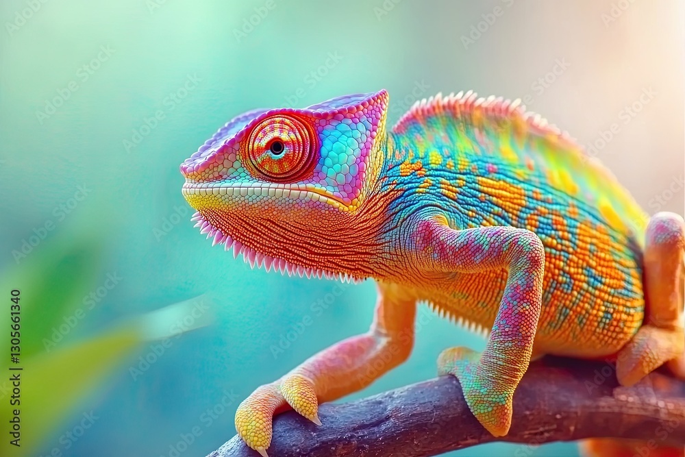 Fototapeta premium close-up of a chameleon lizard resting on a branch
