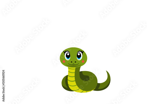Illustration of green cartoon snake, isolated. 
