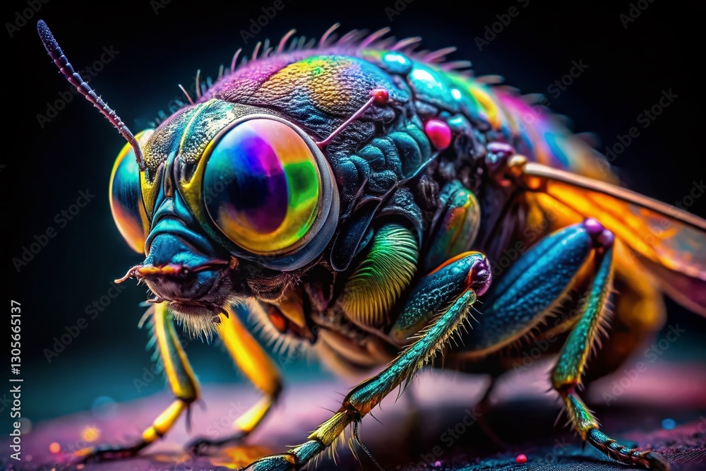 Fototapeta premium Vibrant Neon Insect Macro: Surreal Spray Paint Art Background