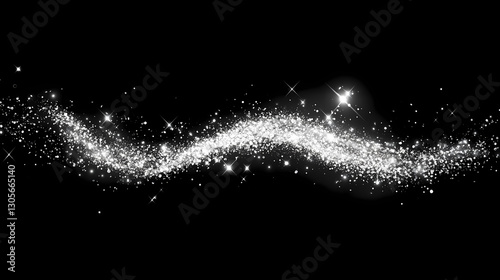 A delicate sprinkle of silver glitter adds a touch of whimsy to the black background, fun, black background, glittering. Whimsy - Carnival. Illustration