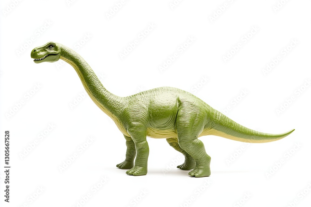 A plastic Diplodocus dinosaur toy, slightly worn, centered on a white background A plastic Diplodocus dinosaur toy, slightly worn, centered on a white background