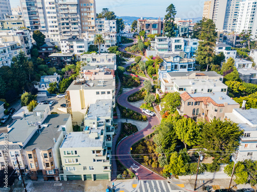 Lombard Street - aerial view of the iconic crooked street in San Francisco, California
