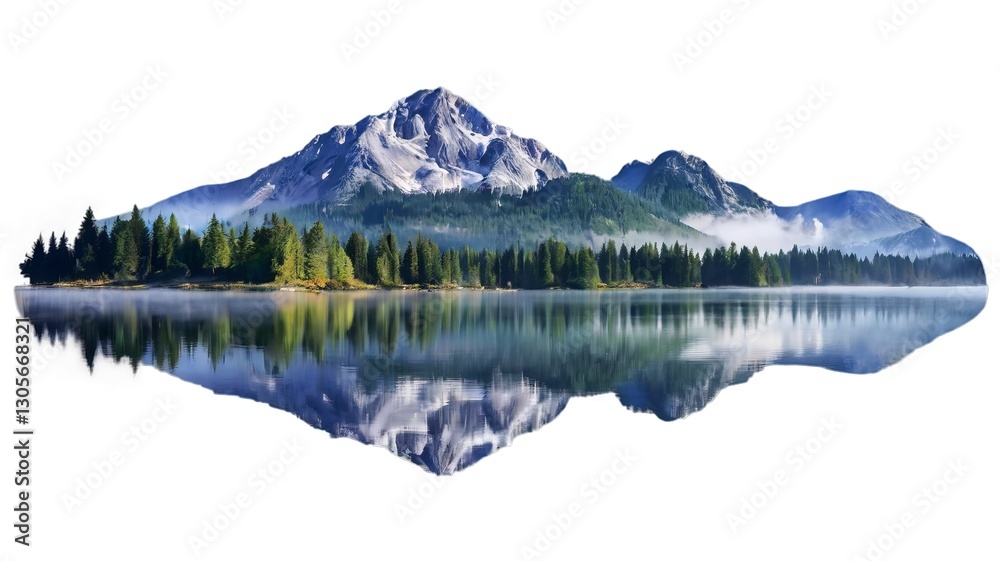 Naklejka premium Watercolor illustration of a serene mountain lake reflection