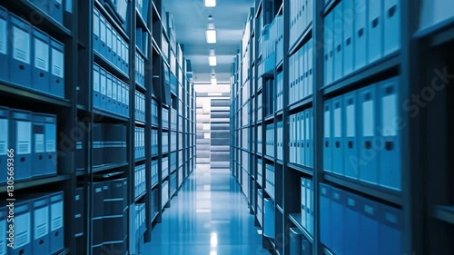 Endless Aisles of Archives: A Deep Dive into the Blue Hues of a File Storage Facility