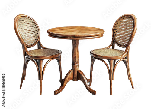 Comfortable bistro table & chairs. Isolated on transparent background, png.