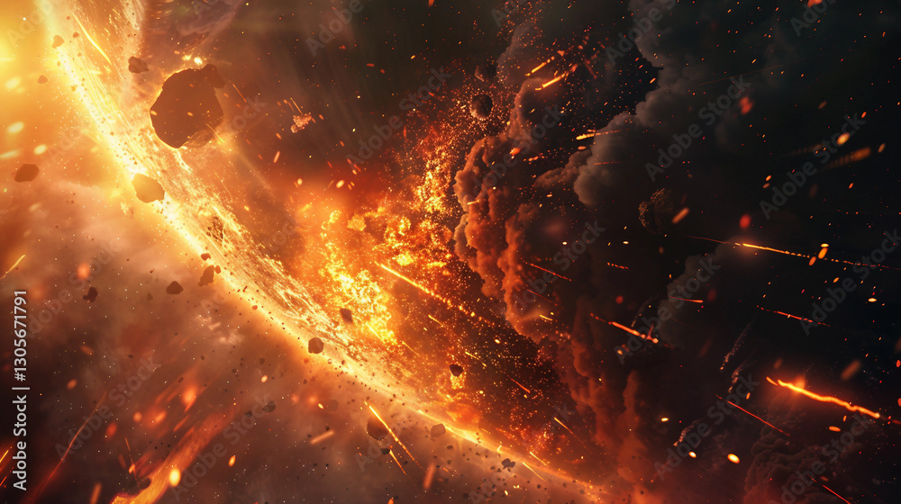 Fototapeta premium Witness the Destruction: Meteor Impact Explosion Unfolds