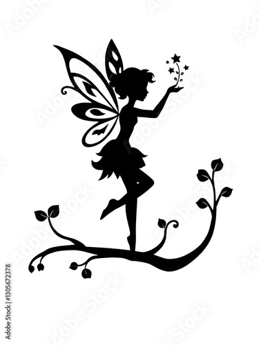 Fairy illustration icon, black silhouette vector