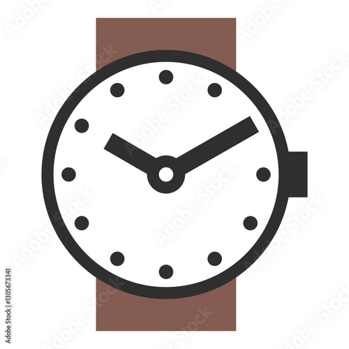 Wristwatch Indicating 10:10 Clipart Illustration | Classic Analog Watch with Brown Strap Isolated on White Background