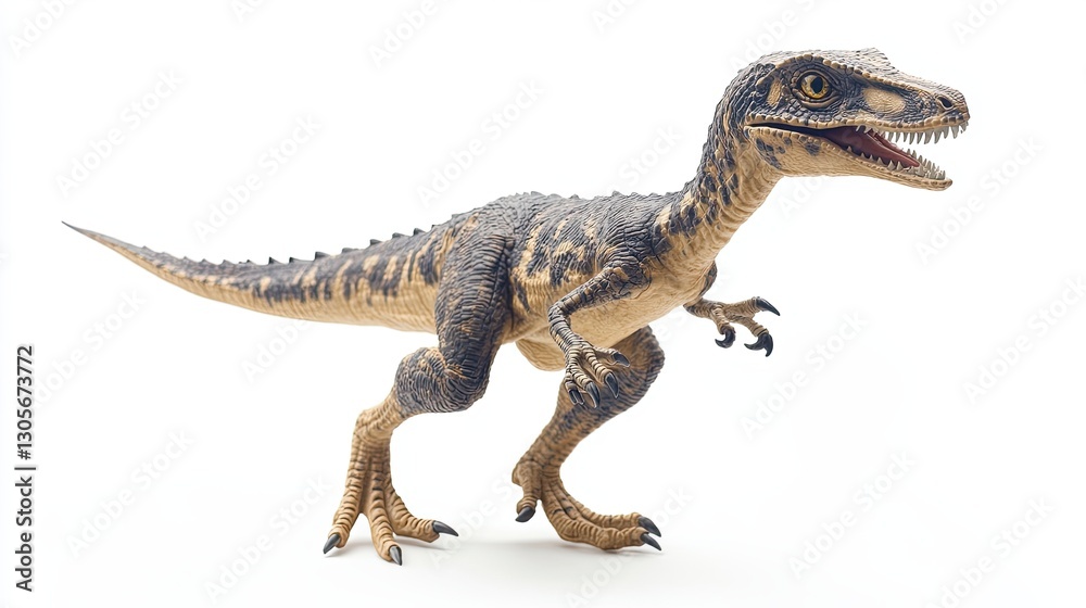 Velociraptor dinosaur bellowing on a white backdrop in Velociraptor dinosaur bellowing on a white backdrop in