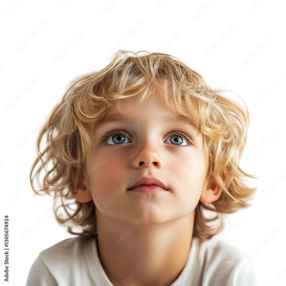 Bright wonder child's upward look. Isolated on transparent background, png. Bright wonder child's upward look. Isolated on transparent background, png.