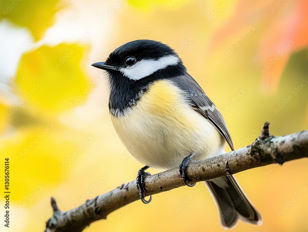 Fototapeta premium Wildlife Portrait of Small Garden Bird in Natural Morning Light with Soft Bokeh and Autumn Colors