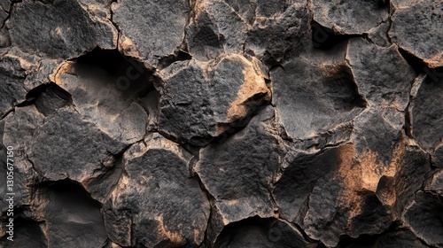 Abstract Volcanic Rock Surface with Dramatic Light and Shadow Creating Natural Geometric Patterns Perfect for Modern Design Background